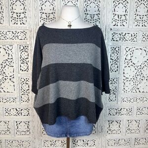 Vince 100% Cashmere Gray Striped Colorblock Short Sleeve Bat Wing Sweater Sz M/L